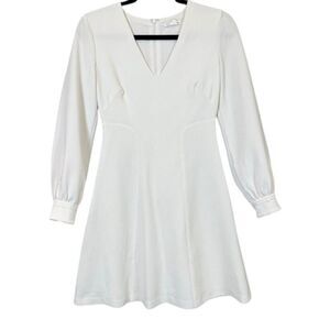 Club Monaco White Mini Dress Button Cuff Zip Back Textured Fit and Flare Size 00